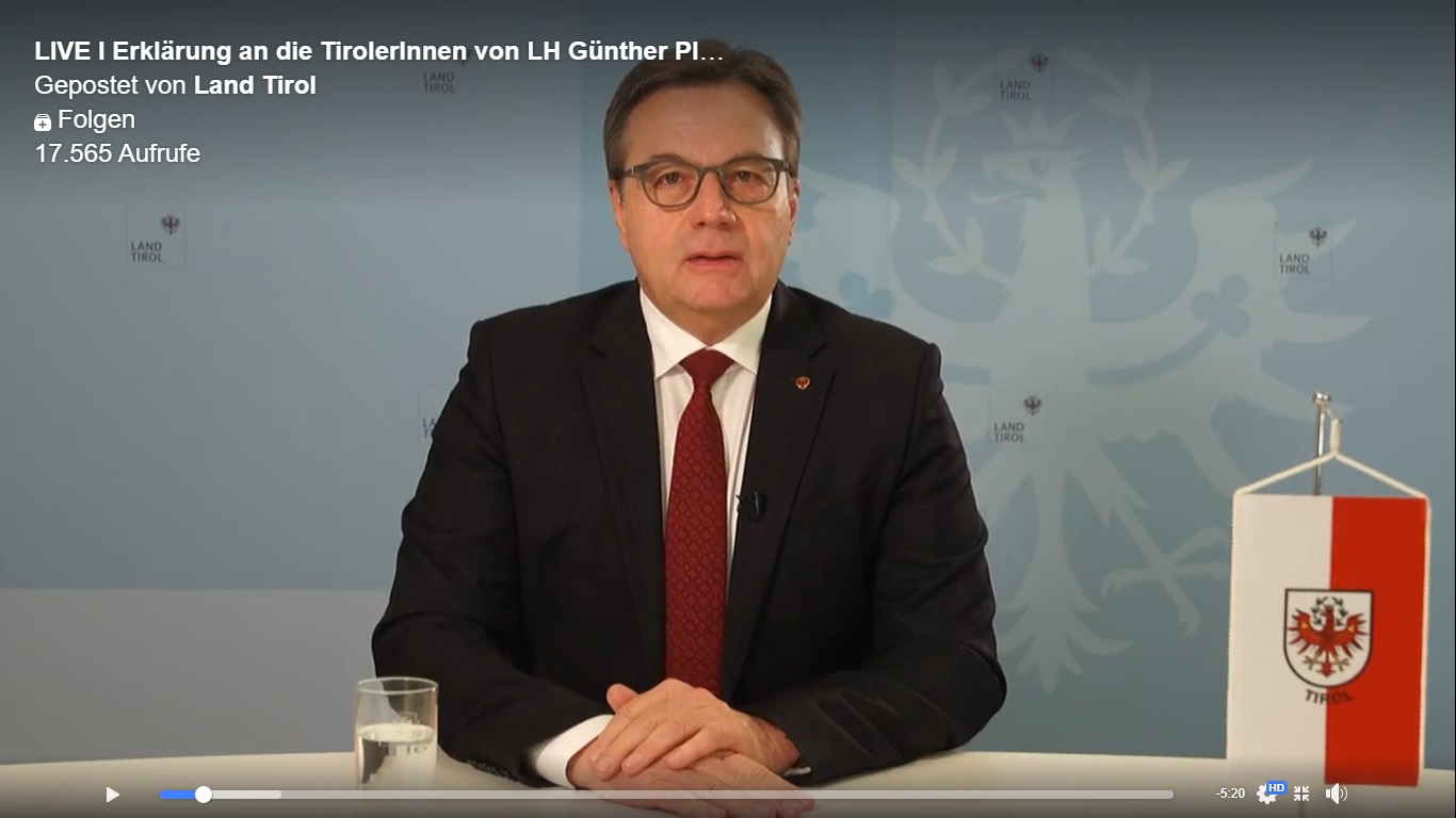 Erklärung von Landeshauptmann Günther Platter - Screenshot Günther Platter