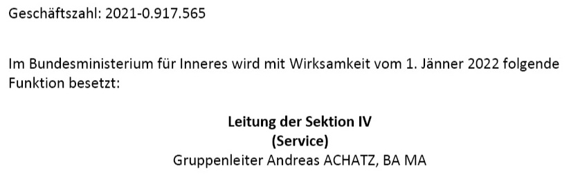 Andreas Achatz wird Leiter der Sektion IV - Foto BMI Andreas Achatz wird Leiter der Sektion IV - Foto BMI