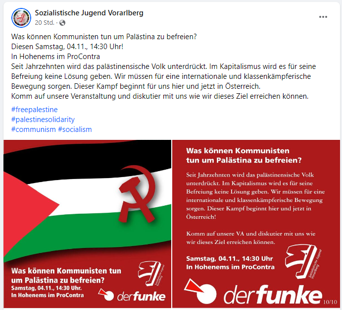 Sozialistische Jugend Vorarlberg - Screenshot Facebook