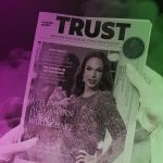 Gewerbliche Dienstleister Branchenblatt TRUST mit Dragqueen Tamara Mascara und Fachruppenobfrau Heidi Blaschek.
