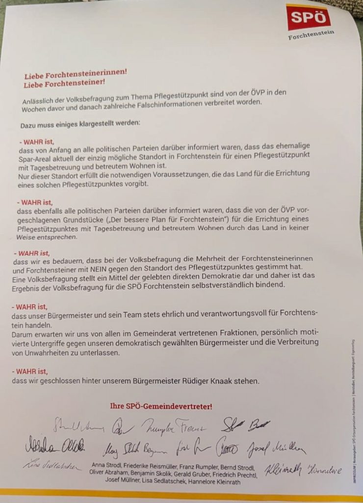 SPÖ Brief Forchtenstein an Bürger - FoB zugespielt
