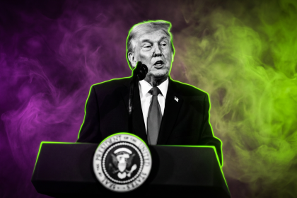 Donald Trump am Rednerpult - White House - Runway FoB AI