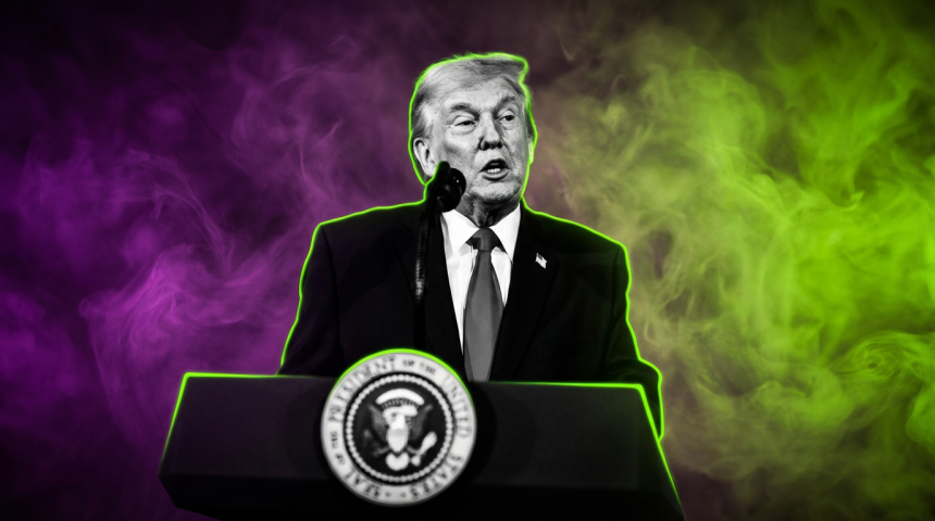 Donald Trump am Rednerpult - White House - Runway FoB AI